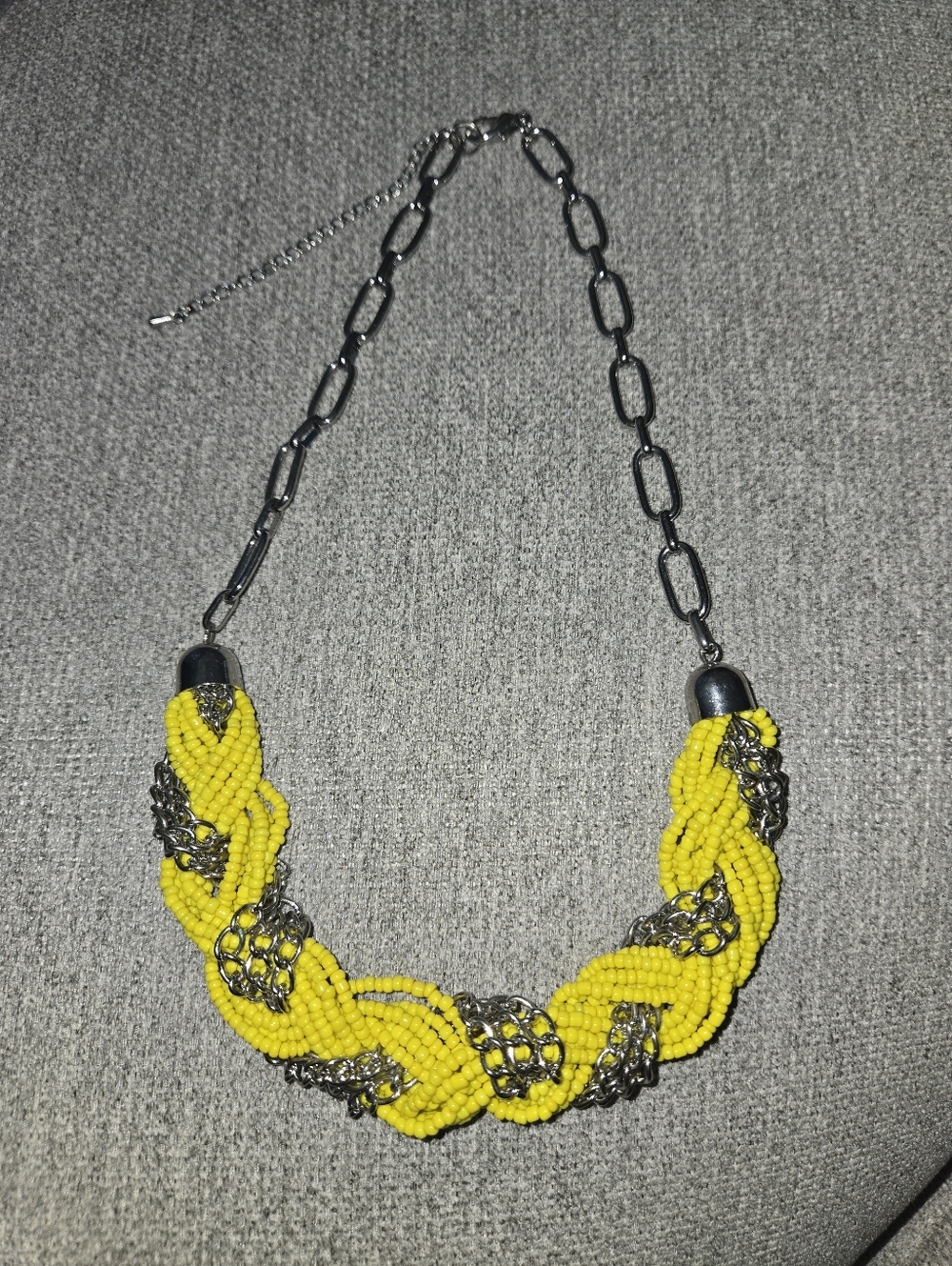 Yellow Beaded Braided Statement Necklace - Unbranded